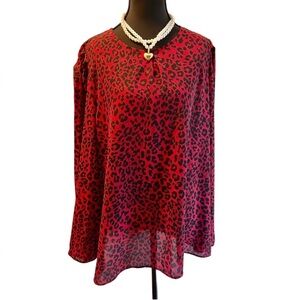 Kasper Red Animal Print Blouse, Size XL